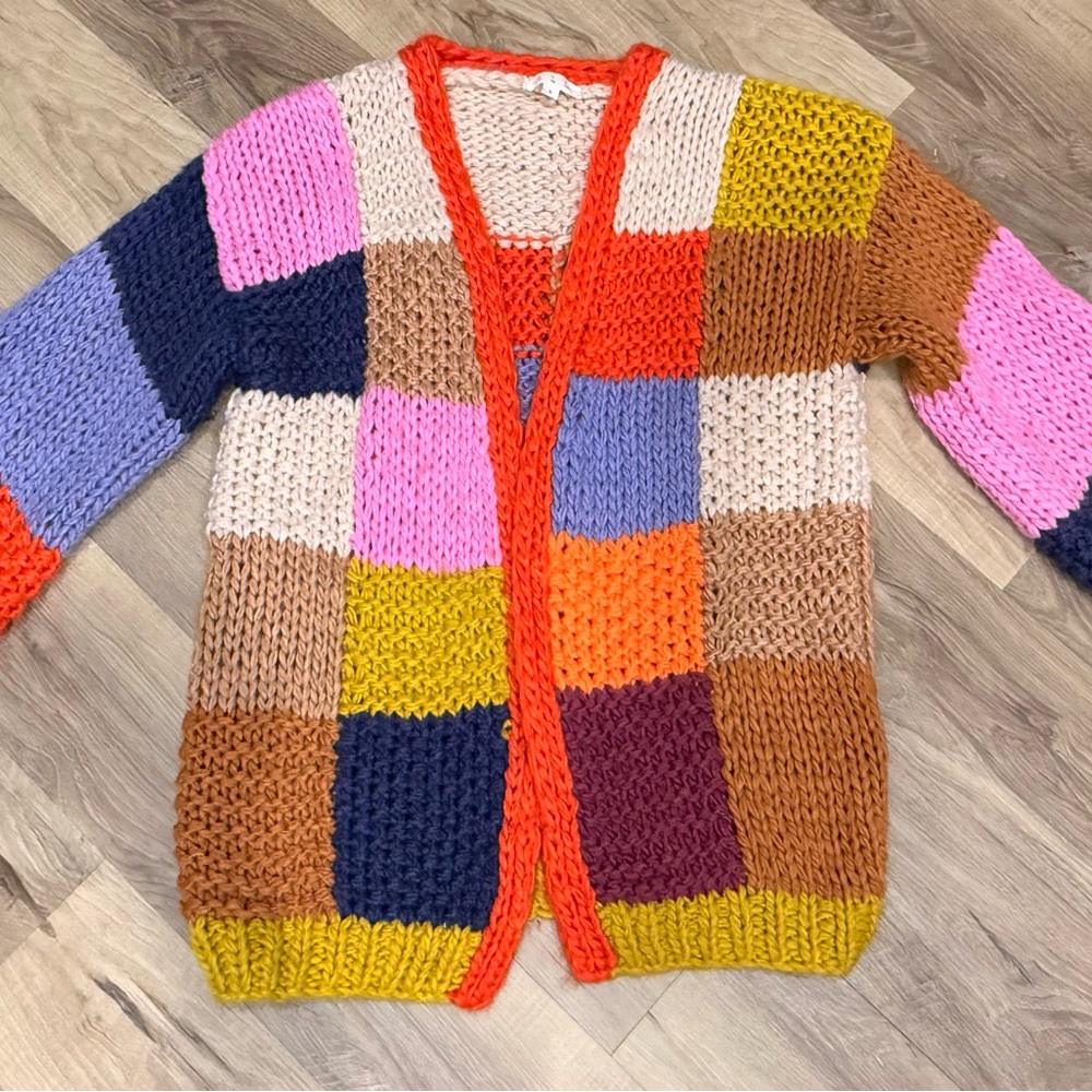 Vibrant Patchwork Oversized Knit Cardigan